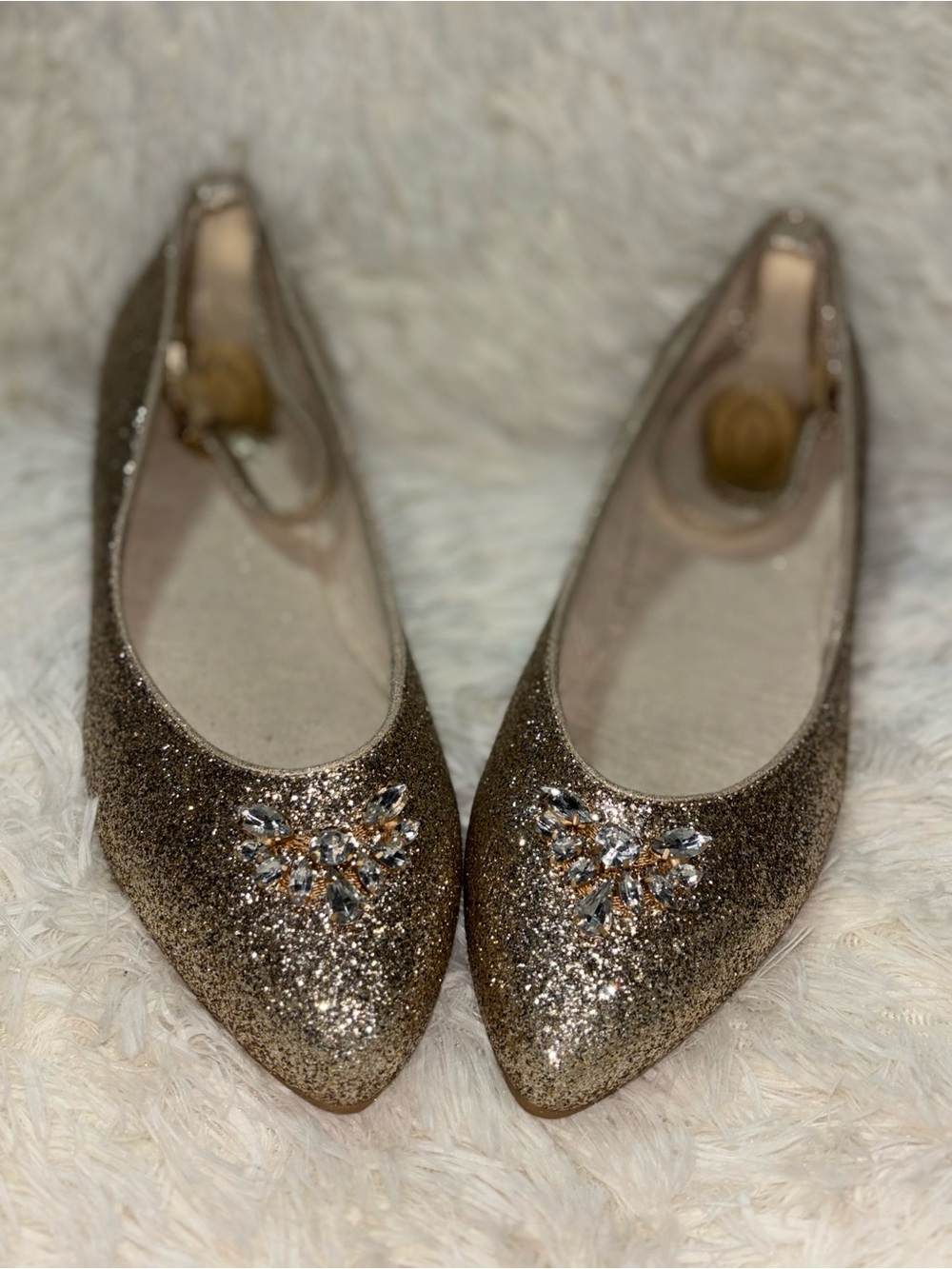 Glitter Pointed Toe Flats with Embellishment - Gold - Picture 2 of 14